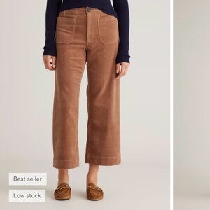 Quince Organic Stretch Corduroy Cropped Wide Leg Pants Tan size 14